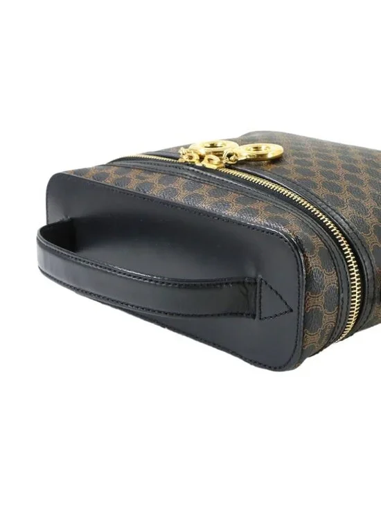 Celine Macadam Vanity Hand Bag Leather Black Brown Vintage Gold - Picture 5 of 10